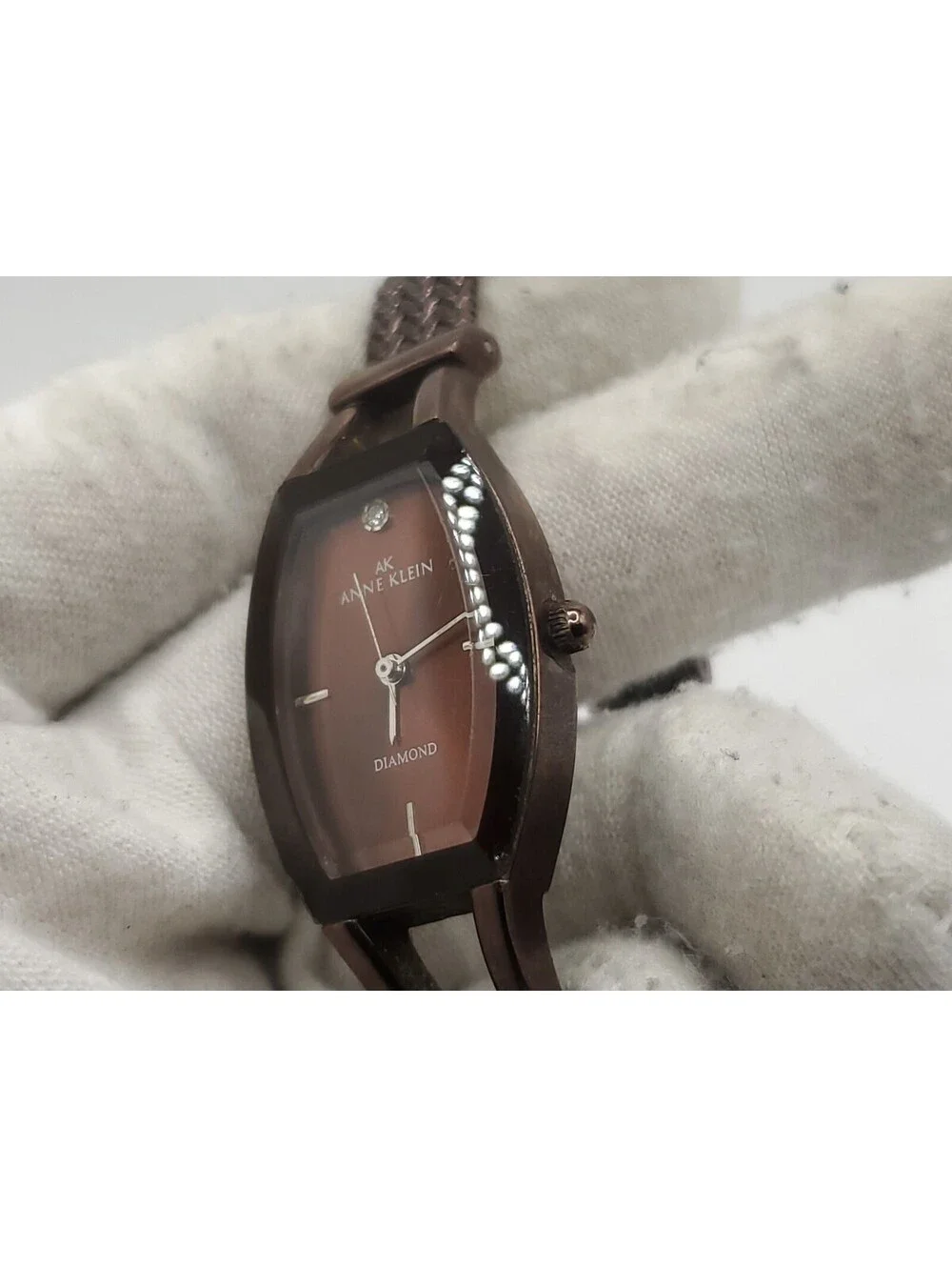 Anne Klein Diamond Quartz Watch New Battery Brown Dial 20mm
